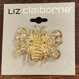 Liz Claiborne Bumble Bee Brooch Pin Gold Rhinestone Costume Jewelry Pin New